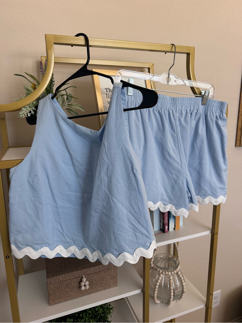 Light Blue Two-Piece Scallop-Trim Lounge Set